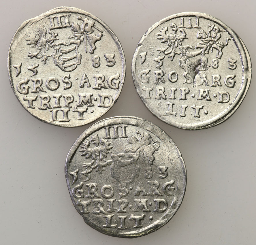 Stefan Batory. Trojak (3 grosze) 1583, Wilno, zestaw 3 monet